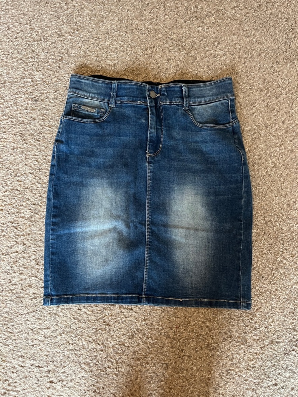 Coco + Carmen Faded Dark Blue Denim Pencil Skirt